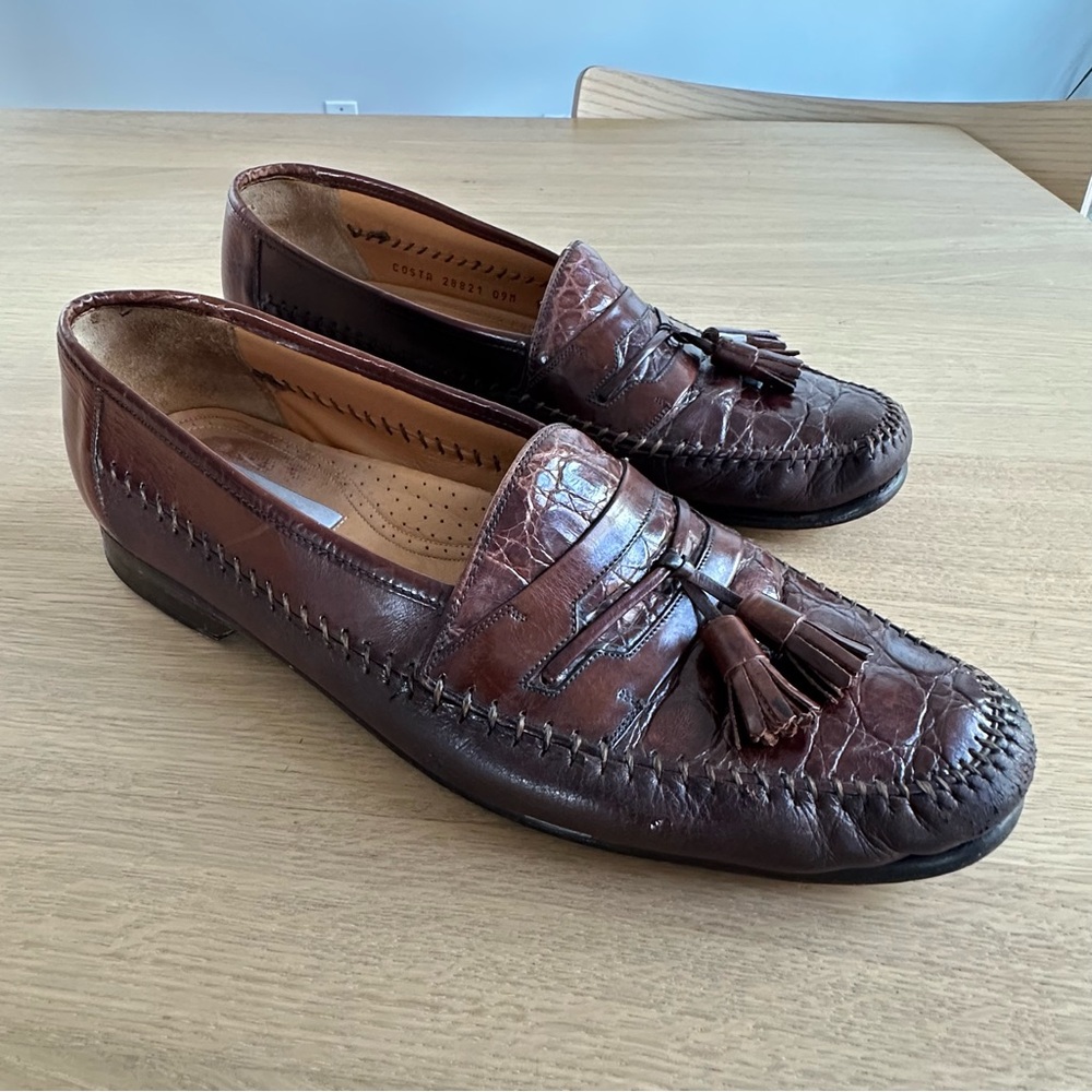 Vintage MEZLAN Costa Genuine Crocodile & Leather Tassel Loafers Brown Mens 11 M